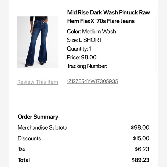 Express Mid Rise Dark Wash Pintuck Raw Hem FlexX ‘70s Flare Jeans L Short - Picture 2 of 4